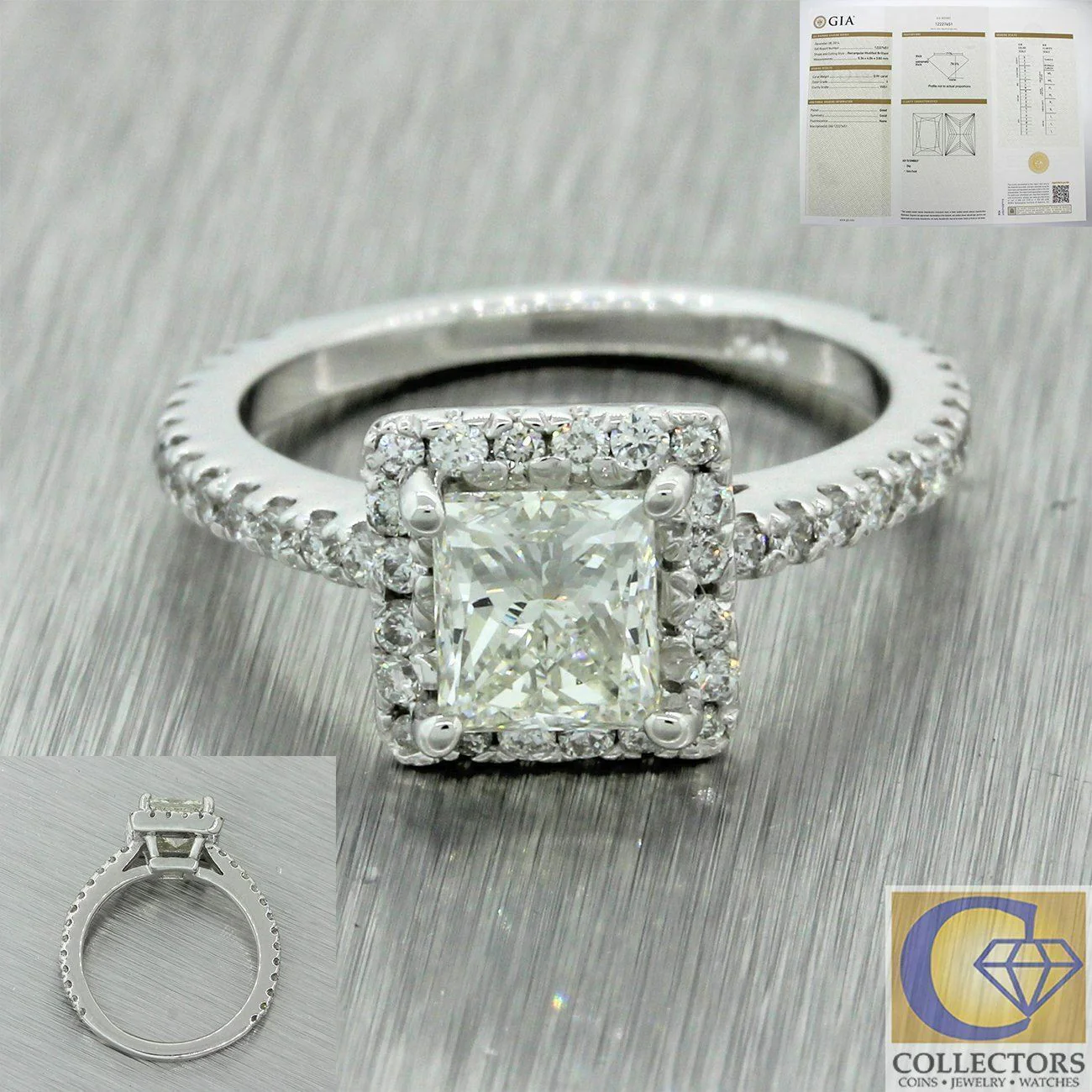 Modern 14k White Gold 1.41ctw Princess GIA Diamond Halo Engagement Ring - Image 6